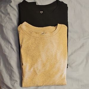 Uniqlo Black & Heather Brown Crewneck Shirts - Pack of 2